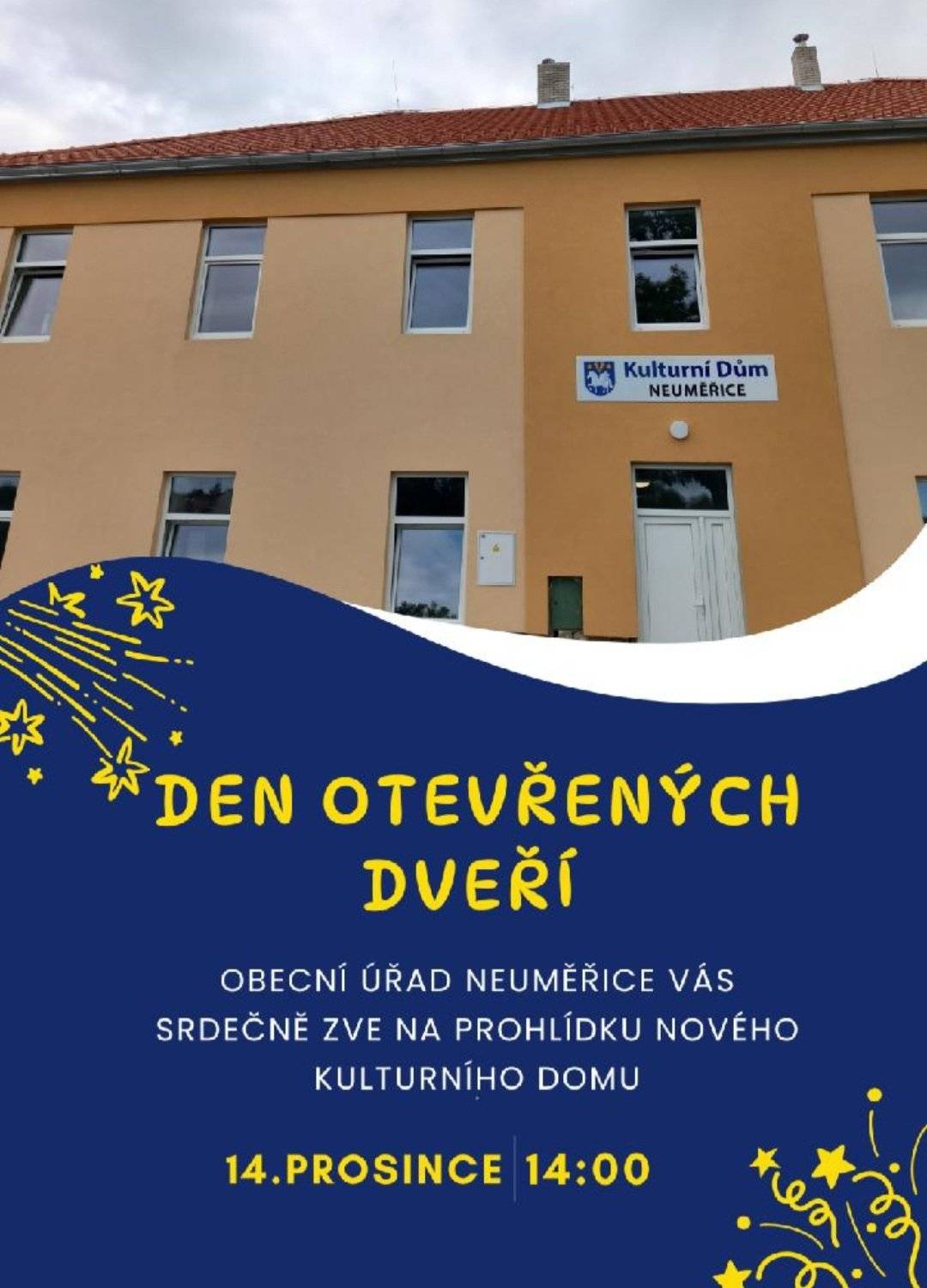 Pozvánka na den otevřených dveří a silvestrovskou oslavu.