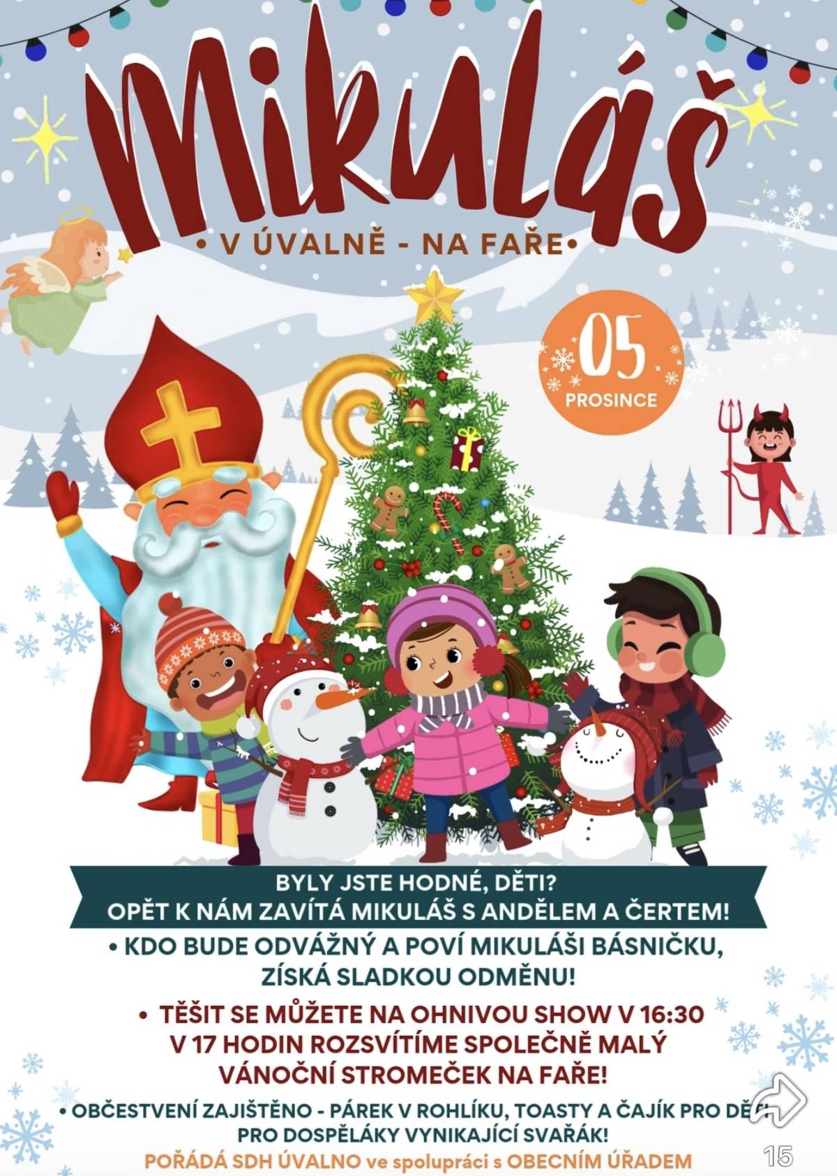 Pátek 5.12. od 16 hodin na Faře - Mikulášská nadílka, ohňivá šou, rozsvícení malého stromečku, dobré jídlo i pití, dárečky pro děti...
