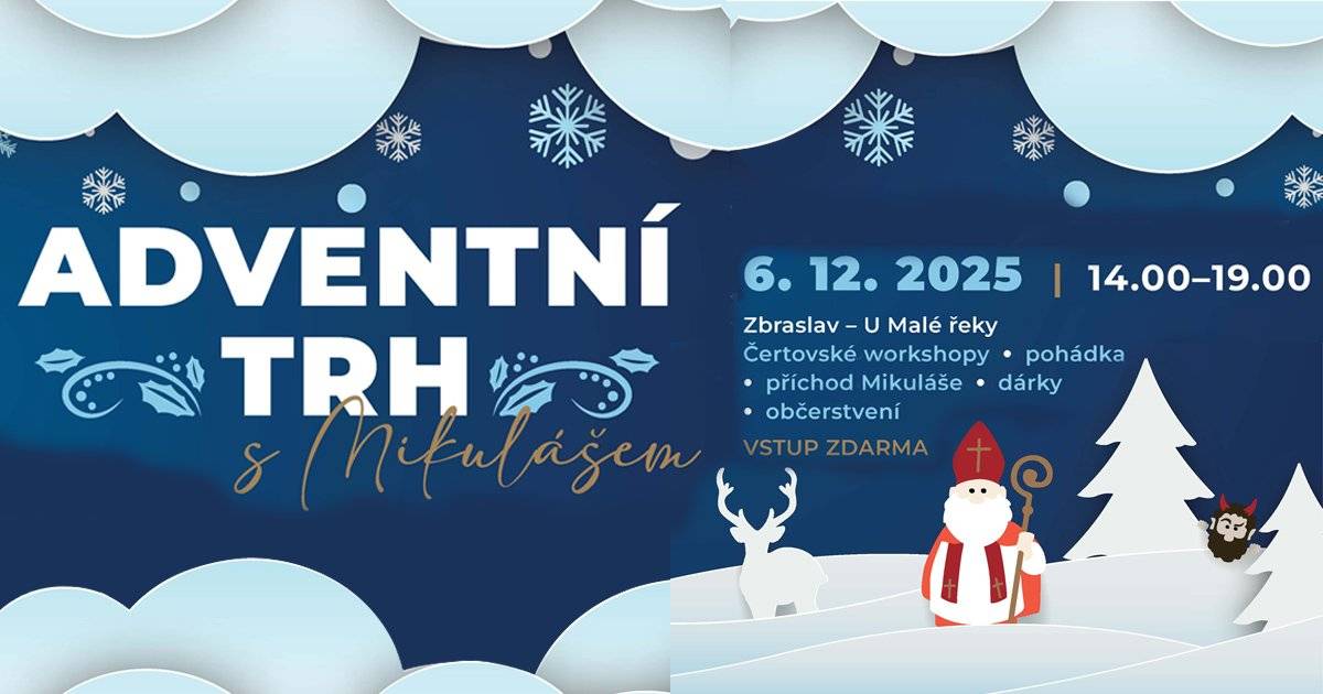Zveme vás na mikulášské odpoledne, které proběhne v sobotu 6. prosince od 14.00 do 19.00 hodin v ulici U Malé řeky. Vstup je zdarma.     Těšit se můžete na čertovskou show, divadelní pohádku „Jak voják s peklem zápolil“, tvořivé dílny pro děti, vánoční tržiště s rukodělnými výrobky a občerstvením.     Přijďte si s námi užít příjemný adventní čas.