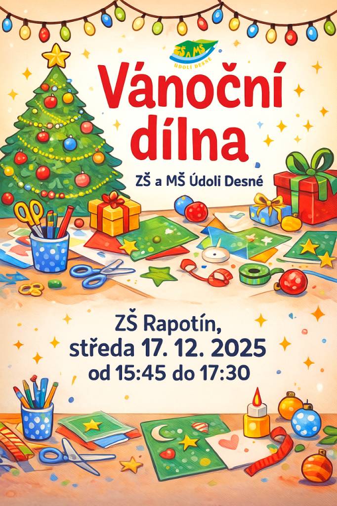 Srdečně Vás zveme na vánoční tvoření, které se koná dne 17.12. od 15:45.