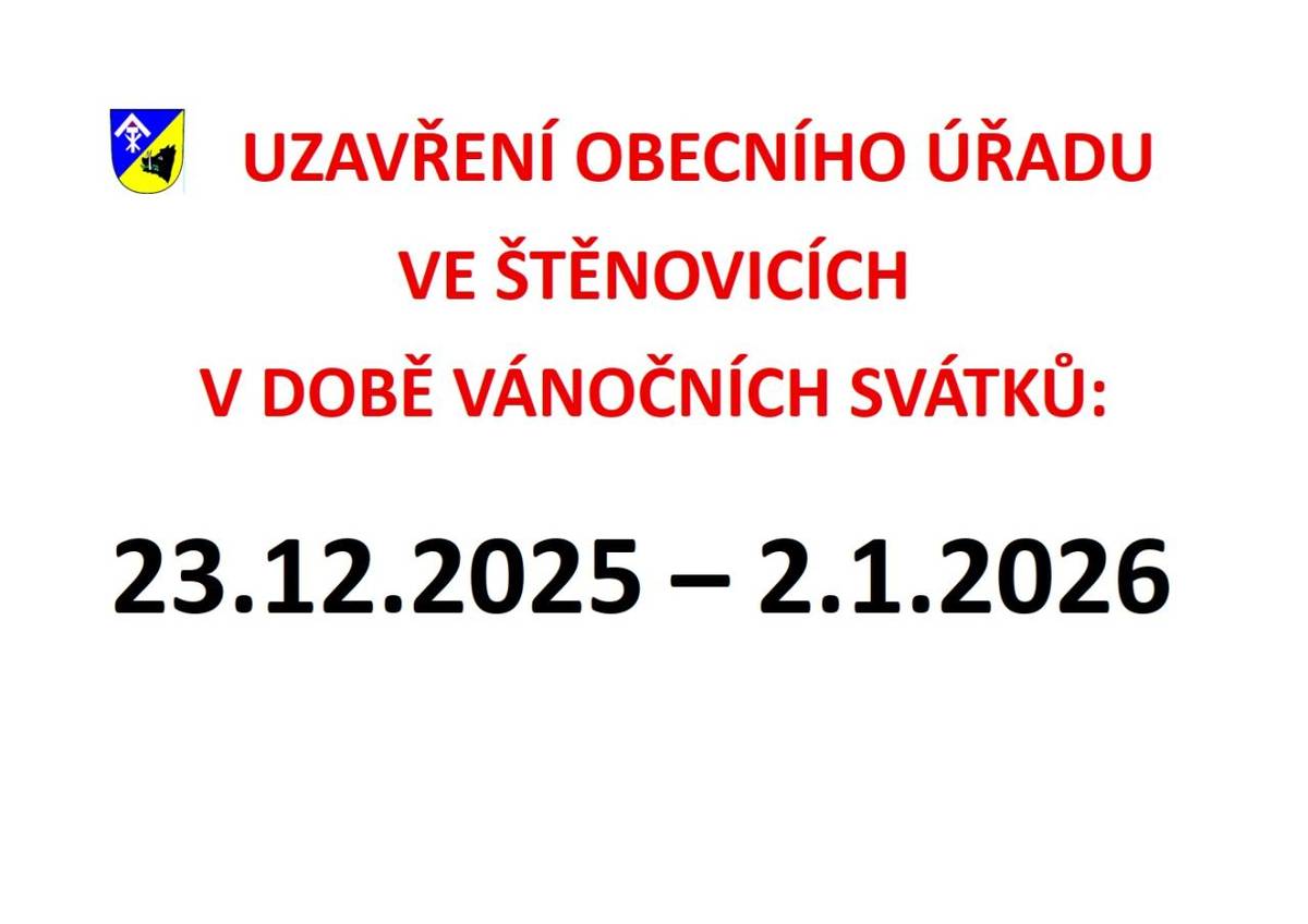 UZAVŘENÍ OBECNÍHO ÚŘADU V DOBĚ VÁNOČNÍ
