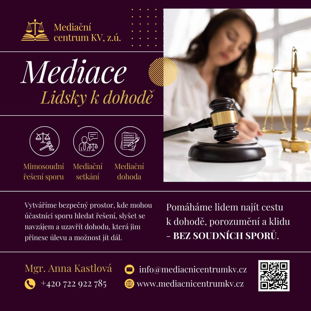 Mediace je způsob řešení sporů, který staví na vzájemném porozumění, respektu a snaze dojít k dohodě. Vede ji nestranný odborník – mediátor, který pomáhá stranám lépe porozumět tomu, co potřebují, a najít společné řešení přijatelné pro všechny zúčastněné.