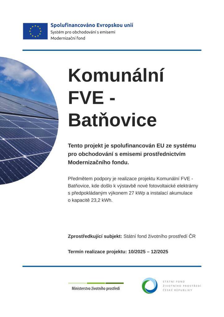 Tento projekt je spolufinancován EU ze systému pro obchodování s emisemi prostřednictvím Modernizačního fondu.