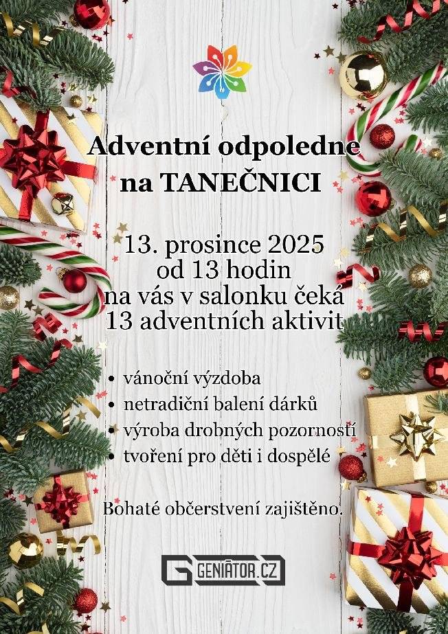 Vánoční výzdoba, tvoření a netradiční balení dárků. Bohaté občerstvení.