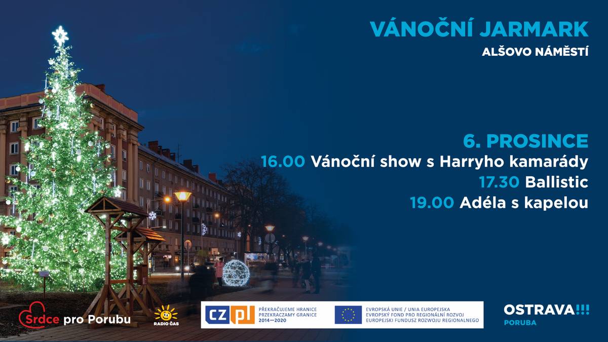 ✨ Sobotní program vánočního jarmarku nabídne Vánoční show s Harryho kamarády a vystoupení skupiny Ballistic a Adély s kapelou. ✨V neděli se děti mohou těšit na Vánoce s kauny a jejich kamarády; a s dopisy pro Ježíška jim pomůže pošťák Štěpán. Program doplní vystoupení sboru Hladnov Rock Choir a saxofonistky Kateriny Resl.