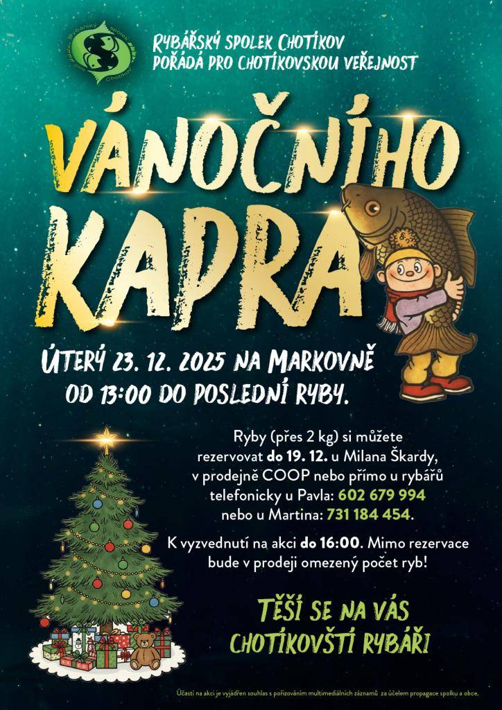 Přijďte si vybrat toho svého. Mimo rezervace bude v prodeji omezený počet ryb.