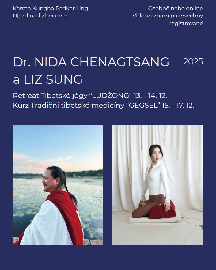 Nala centrum zve všechny zájemce na retreat Tibetské jógy 'Ludžong' a kurz tradiční tibetské medicíny 'Gegsel' pod vedením uznávaného doktora Nidy Chenagtsanga a jeho žákyně Liz Sung. Retreat proběhne ve dnech 13. a 14. prosince 2025, následující kurz se uskuteční od 15. do 17. prosince.
