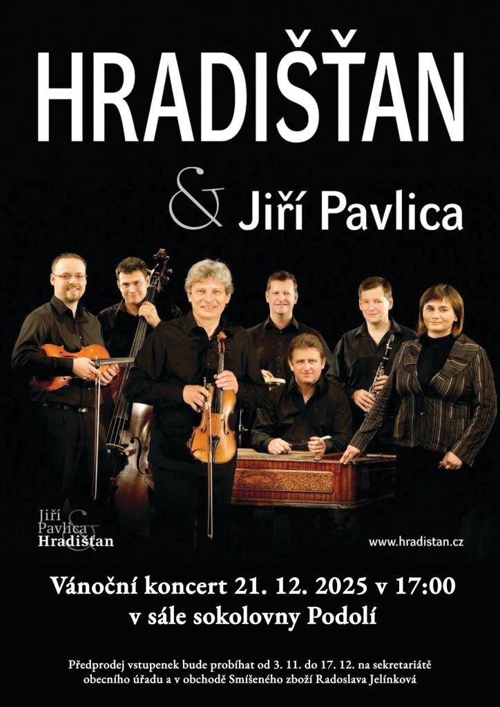 Vánoční koncert Hradišťan a Jiří Pavlica 21.12.2025 v 17:00 hod v sokolovně Podolí