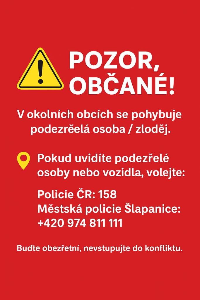 Upozorňujeme na pohyb podezřelých osob a vozidel