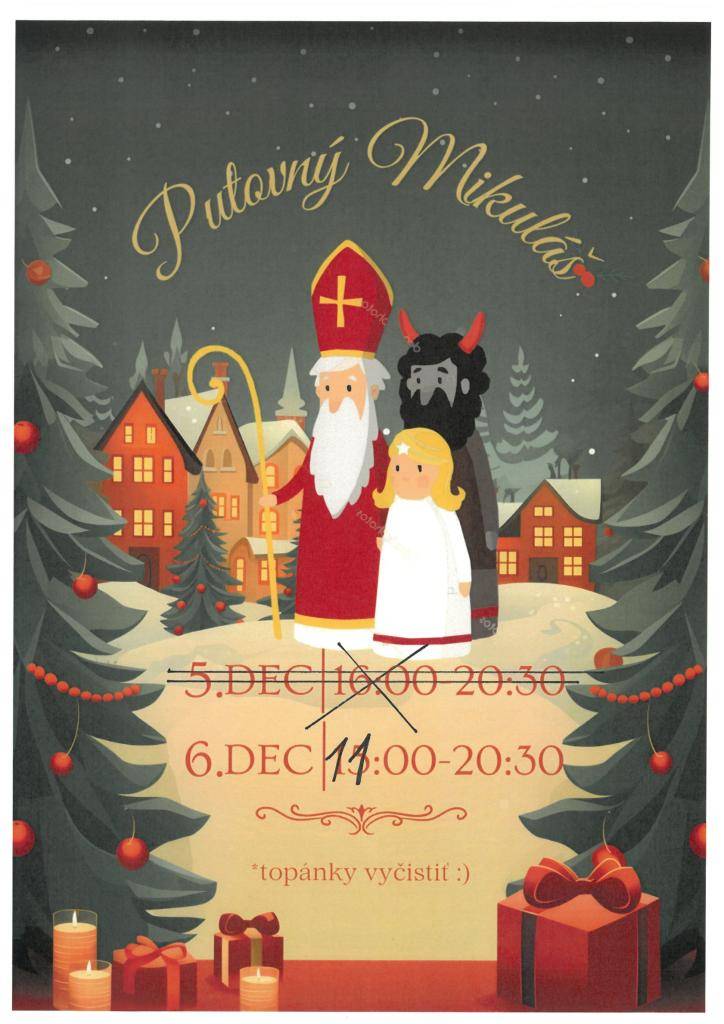 Putovný Mikuláš sa uskutoční v sobotu 6. decembra 2025 od 11:00 hod.