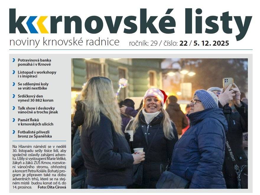 Dnes vycházejí Krnovské listy. V elektronické podobě je najdete na našem webu, v tištěné na obvyklých distribučních místech.