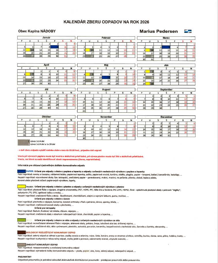 Mesačné vývozy:  27.1.2026  24.2.2026  24.3.2026  21.4.2026  19.5.2026  16.6.2026