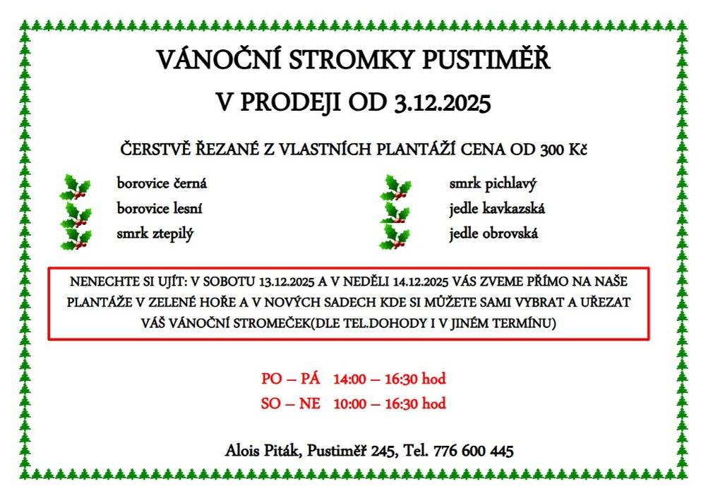 VÁNOČNÍ STROMKY PUSTIMĚŘ