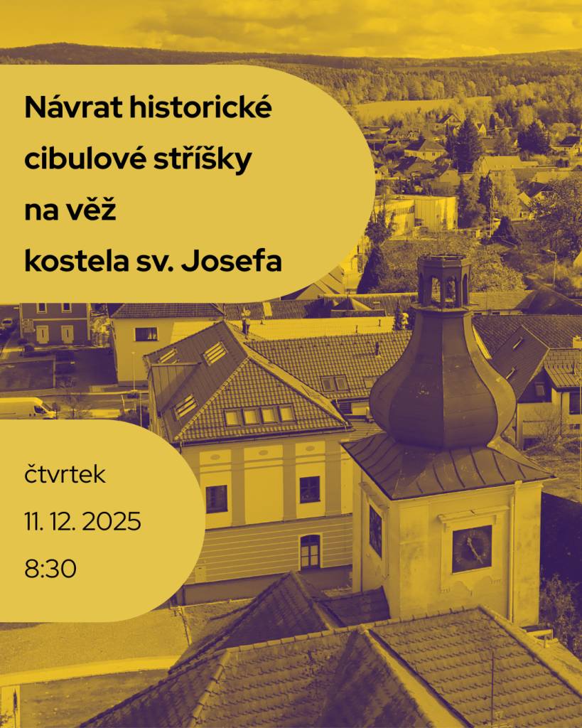 Dominanta mirošovského náměstí bude již brzy zase kompletní. Na věž kostela sv. Josefa už 18. prosince /změna termínu/ jeřáb vynese opravenou cibulovou stříšku s hrotnicí.