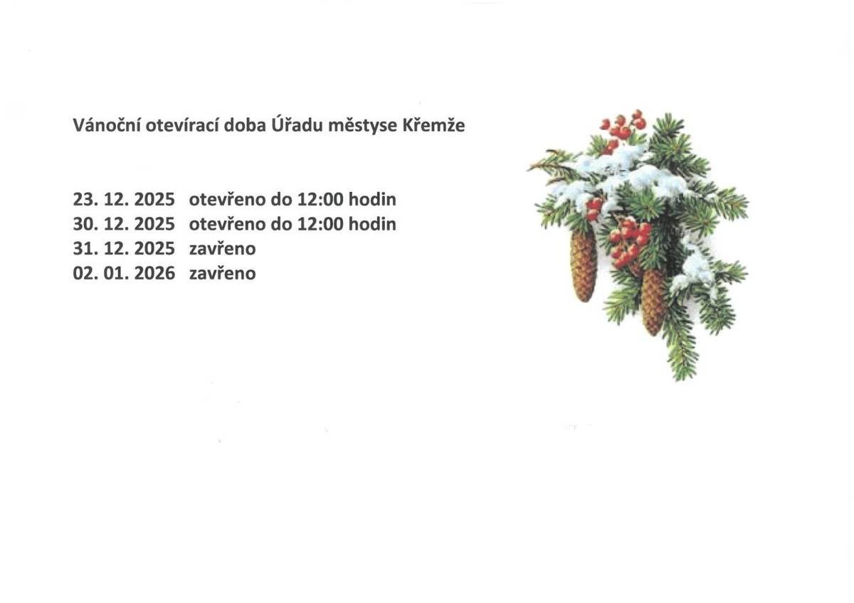 Vánoční otevírací doba Úřadu městyse Křemže