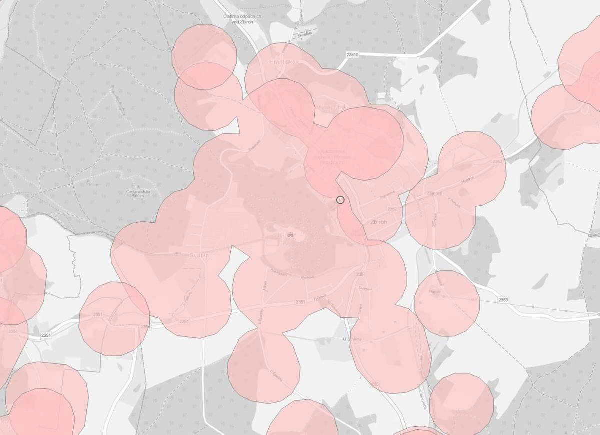 Mapa zón se zákazem ve Zbiroze