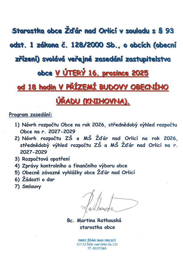 svolání veř. zasedání prosinec 2025