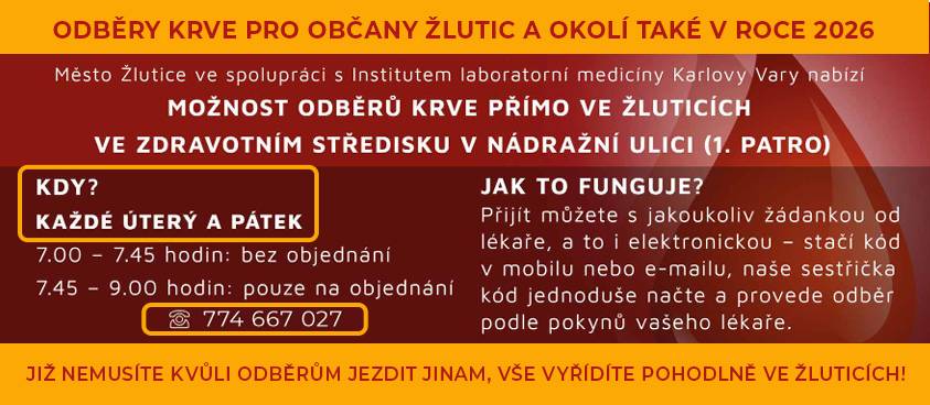 Protože občané města hojně využívání možnost nechat si odebrat krev ve Žluticích, bude tato služba poskytována i v roce 2026.