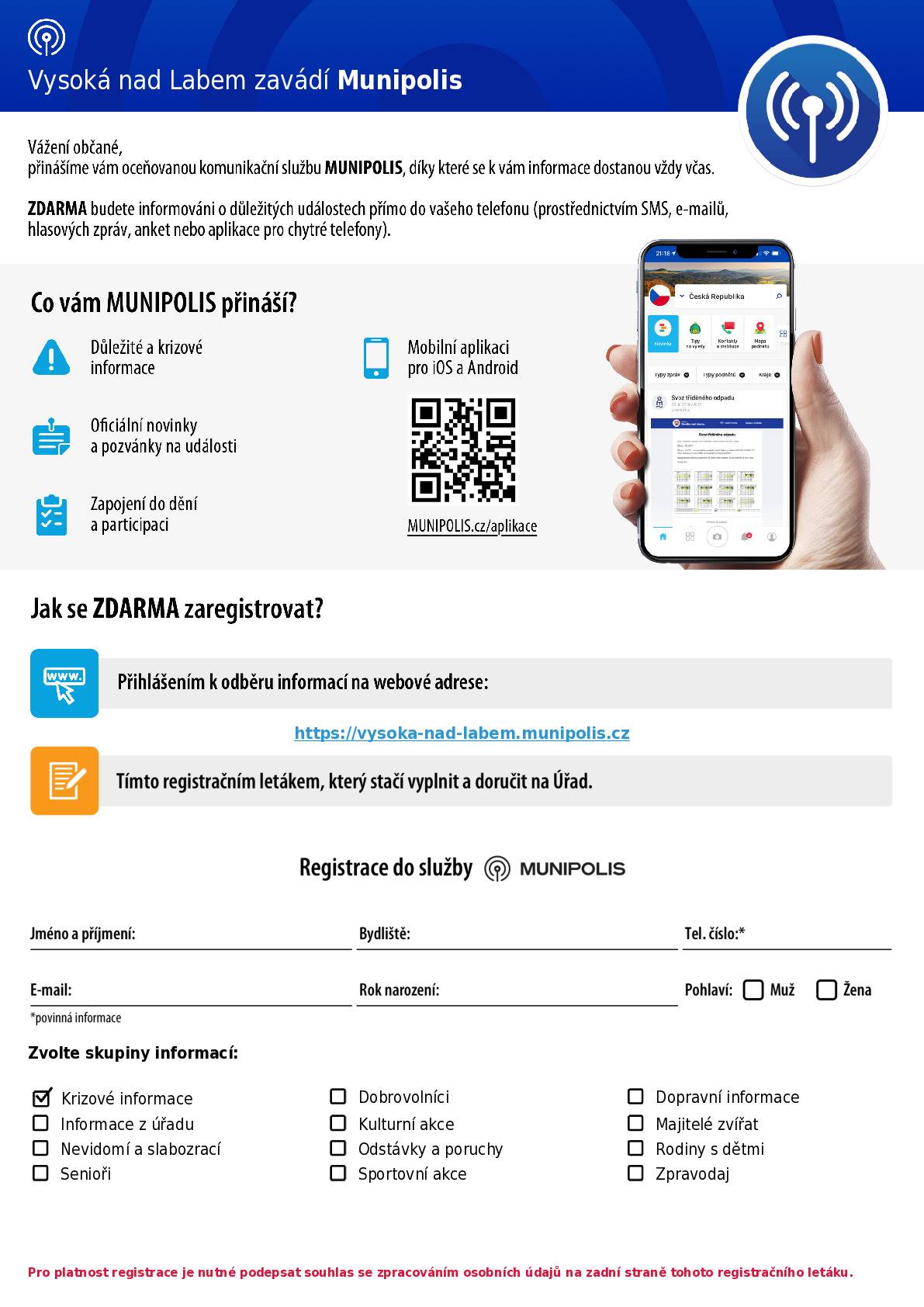 Nová služba pro občany - komunikační systém MUNIPOLIS.