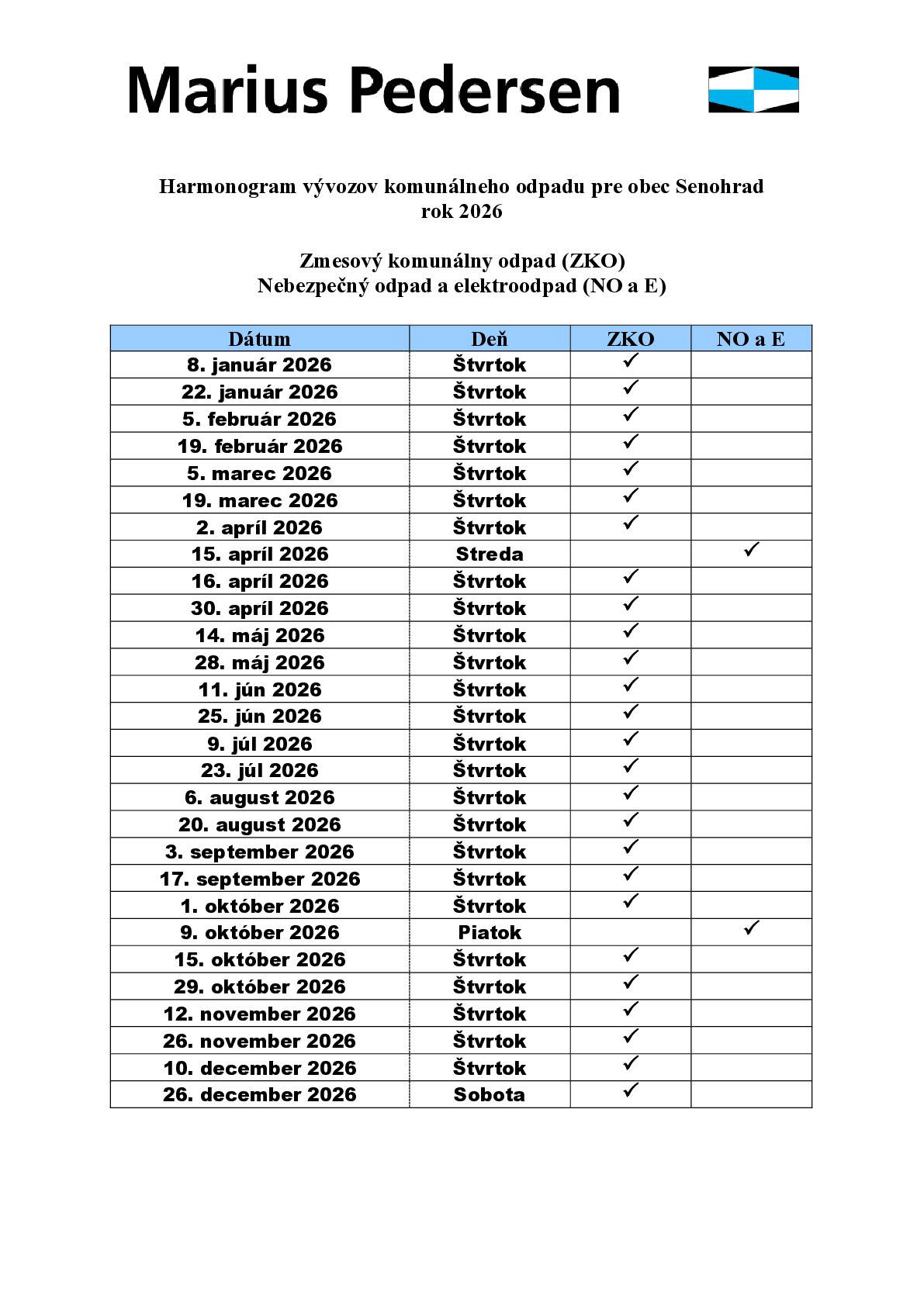 vývozu KO na rok  2026