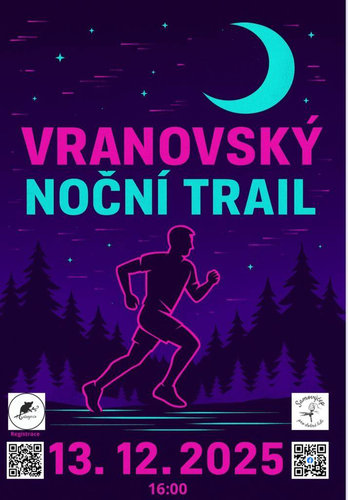 Zveme Vás na první “noční” závod na Vranově. Těšit se můžete na krásnou trasu okolí Vranova směrem na Babí Lom a po závodě vyhřívaný stan s pozávodní afterparty.  Zbývá už jen pár volných míst, těšíme se na Vás.   Více na vranovtrail.cz