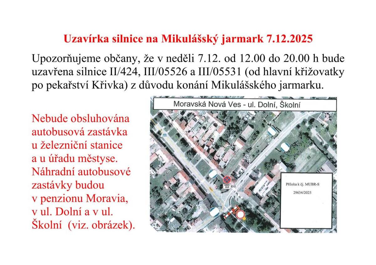 Uzavírka 7.12.2025 a přesun autobusových zastávek