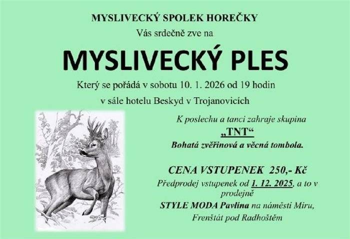 10. ledna 2026 od 19 hodin v sále Hotelu Beskyd v Trojanovicích