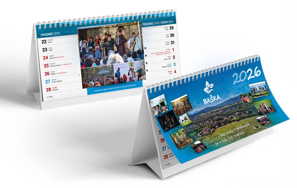 I pro rok 2026 jsme si pro Vás připravili obecní kalendář. Letošní téma je - I bez vody v přehradě se u nás žije naplno! Kalendář obdrží každá domácnost zdarma a bude možné si je vyzvednout v naší knihovně v přízemí OÚ Baška v otevírací době knihovny (tj. úterý a čtvrtek 9:00-17:00, pátek 8:00-11:00, polední pauza 11:00-12:00).