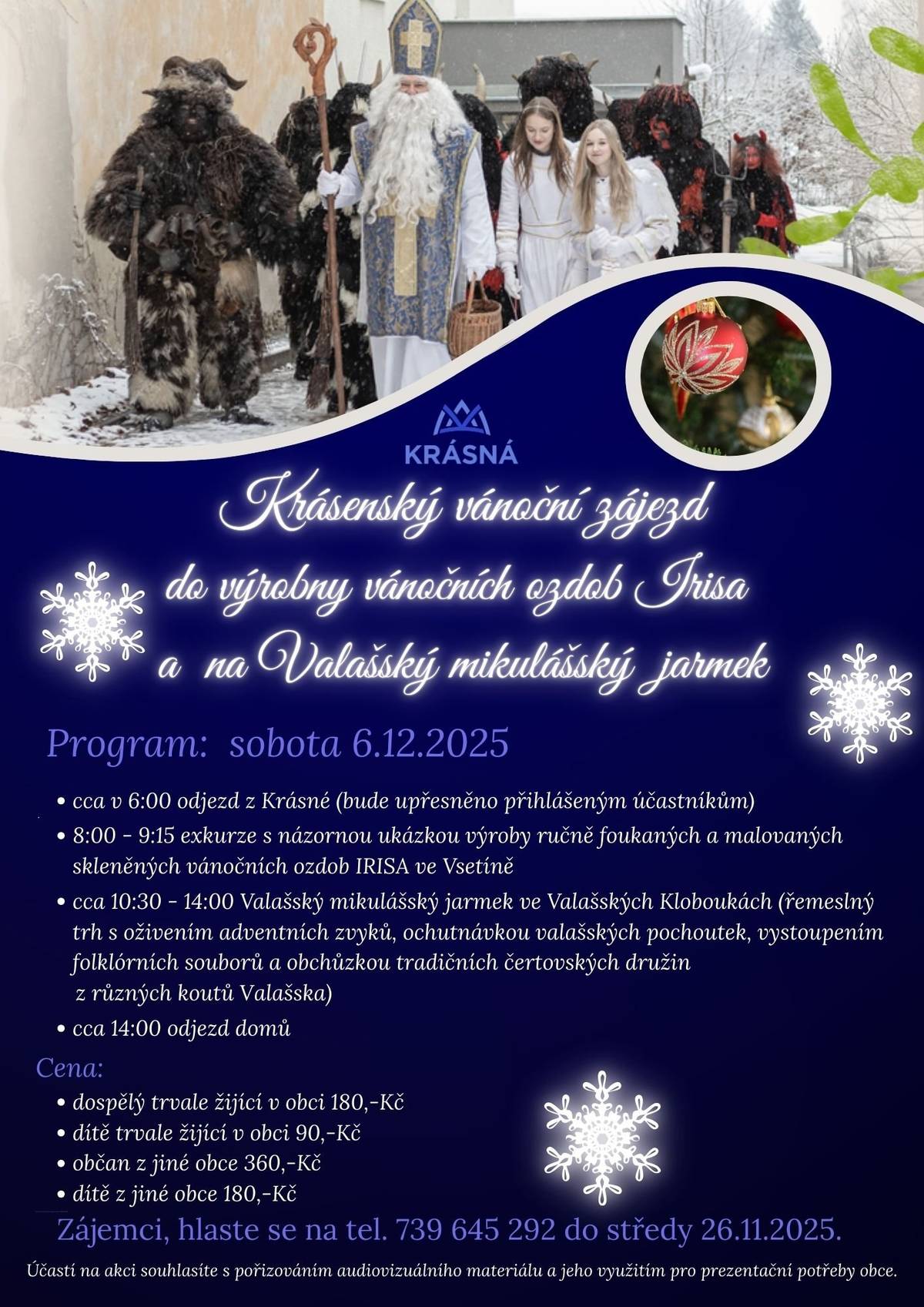 Sobota 06.12.2025, zájezd obce Krásná. Uvolnila se 4 místa!