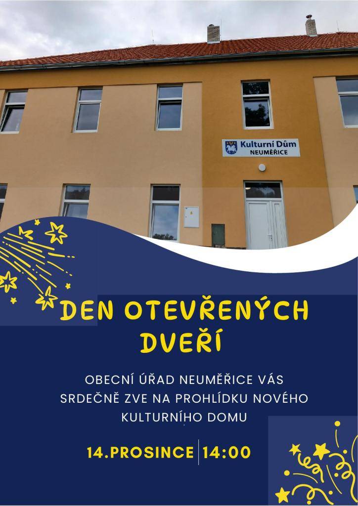 Vážení občané, obec Neuměřice Vás zve na prohlídku nového kulturního domu. Více informací v příloze