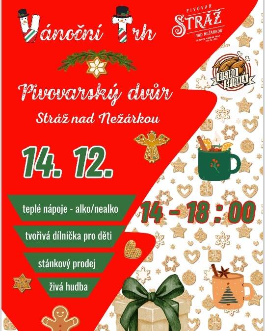 V neděli 14.12.2025 se od 14:00 hodin bude konat Vánoční trh v pivovarském dvoře. Jsou připraveny stánky s občerstvením, tvořivá dílnička pro děti i prodej vánočních výrobků.
