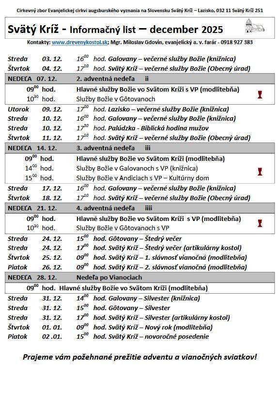 Svätý Kríž - Informačný list – december 2025