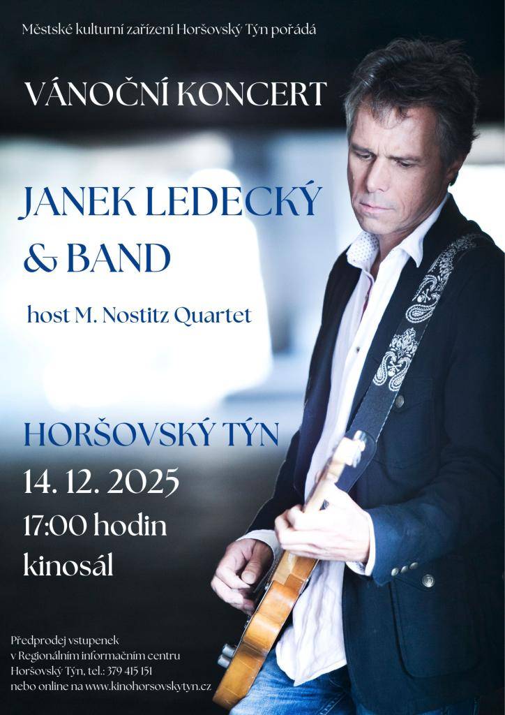 Pokud máte rádi písně Janka Ledeckého a chcete se správně naladit na vánoční atmosféru s tímto vynikajícím zpěvákem a muzikantem, neváhejte navštívit jeho vánoční koncert 14. 12. 2025 od 17:00 hodin, kinosál Horšovský Týn. Bezpochyby to bude velký zážitek! Hostem večera M. Nostitz Quartet.