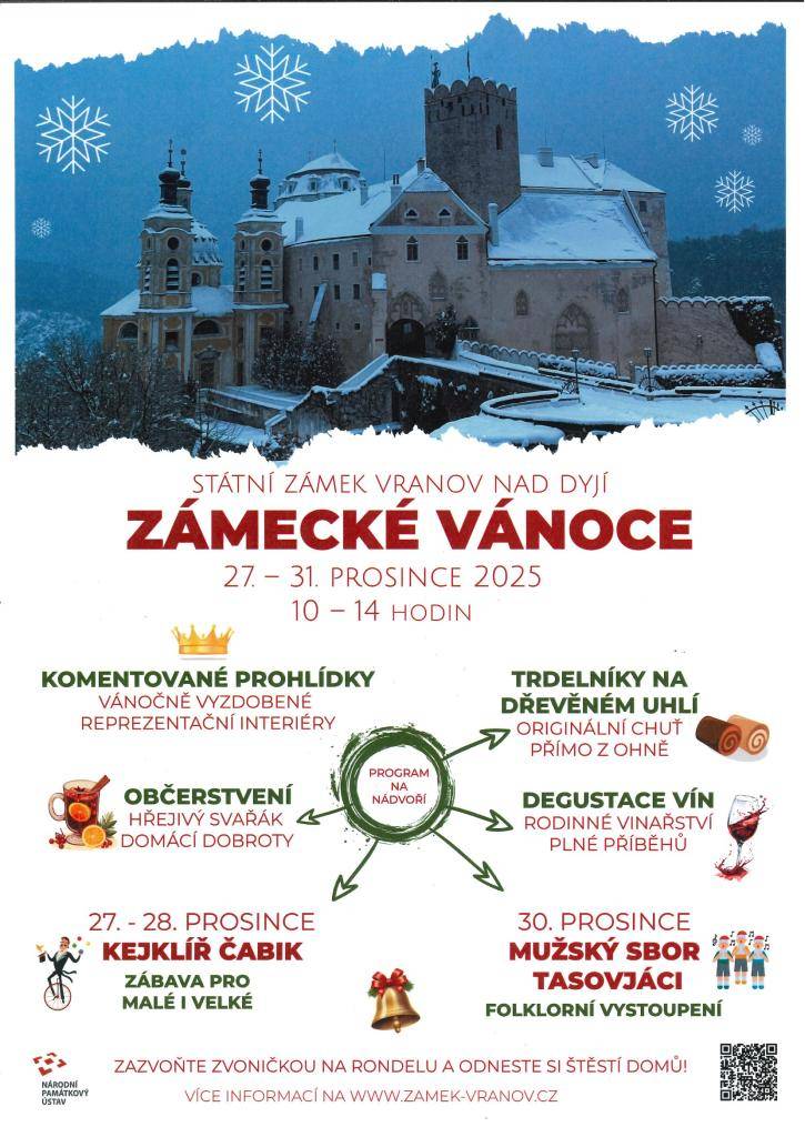 Přehled kulturních akcí od 27. - 31. prosince 2025 na zámku ve Vranově nad Dyjí.