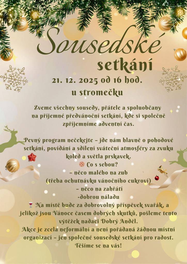 Sousedské setkání 21. 12. 2025 od 16.00 hod. u stromečku v Sobotovicích