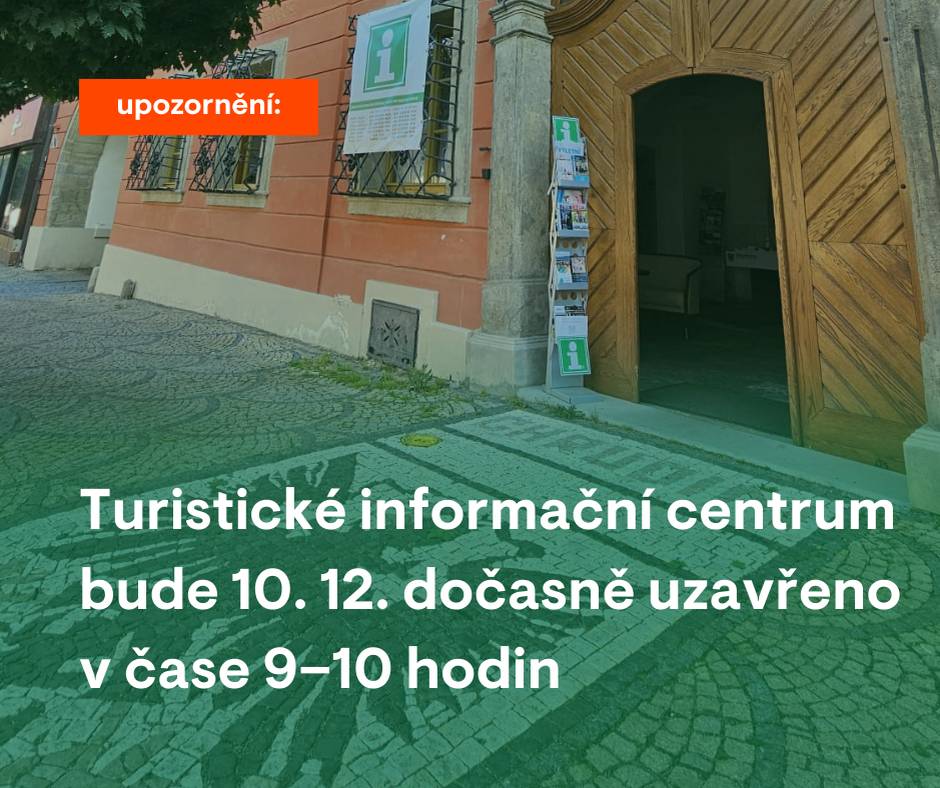 Vážení obyvatelé a návštěvníci,  ve středu 10. prosince bude Turistické informační centrum Chrudim od 9 do 10 hodin uzavřeno z důvodu školení pracovníků. Od 10 hodin se na vás v Turistickém informačním centru opět s úsměvem těší. Děkujeme za pochopení a trpělivost.