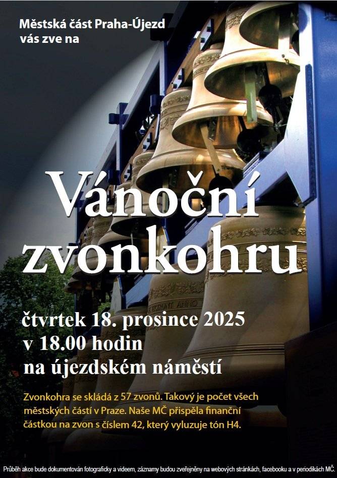 Tradiční společenská akce se uskuteční ve čtvrtek 18. prosince 2025 od 18.00 hodin na újezdském náměstí. Předvánoční čas nám hrou na zvonohru zpříjemní, a to nejen vánočními koledami, carilloner Radek Rejšek.