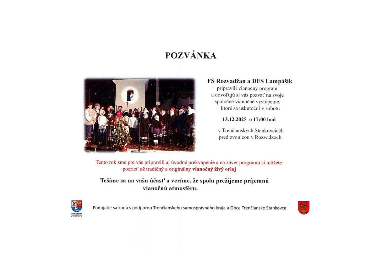 sobota 13. decembra 2025 o 17.00 hod. v časti obce Rozvadze