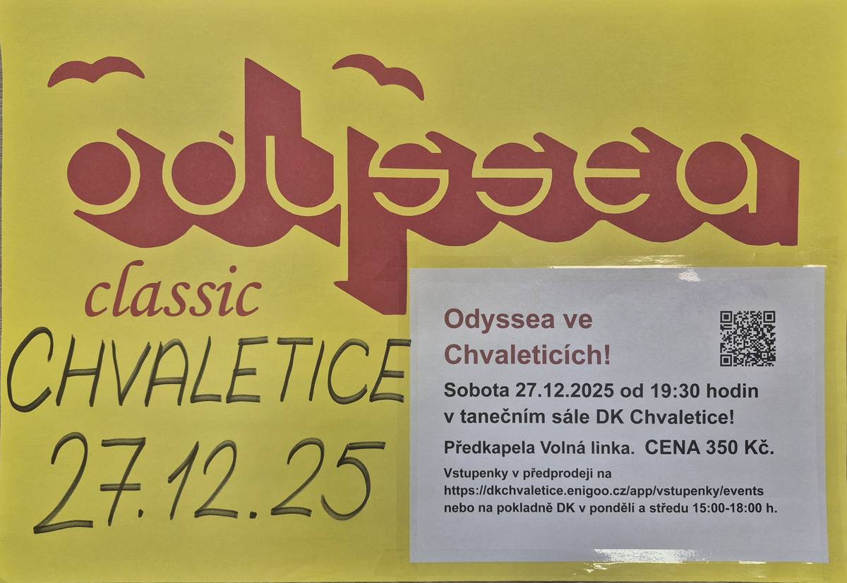 Koncert skupiny ODYSSEA v sobotu 27.12.2025 od 19:30 hodin.