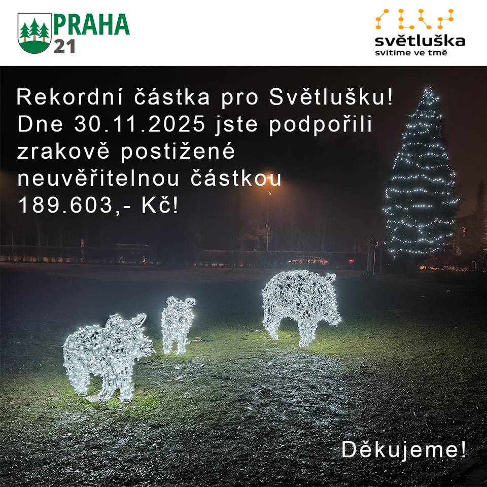 Během slavnostního rozsvícení vánočního stromu 30. 11. 2025 v Újezdě nad Lesy se podařilo vybrat neuvěřitelných 189 603 Kč na podporu Světlušky – Nadačního fondu Českého rozhlasu. Jedná se o rekordní částku, která překonala všechny dosavadní sbírky pořádané v rámci této tradiční akce. Děkujeme všem, kteří přispěli a svou účastí i dobrou náladou přispěli k tomu, že společně můžeme pomáhat tam, kde je to opravdu potřeba.