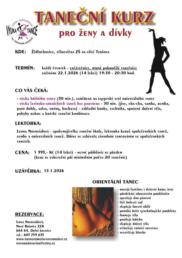 Taneční kurzy pro ženy 2026 v Židlochovicích