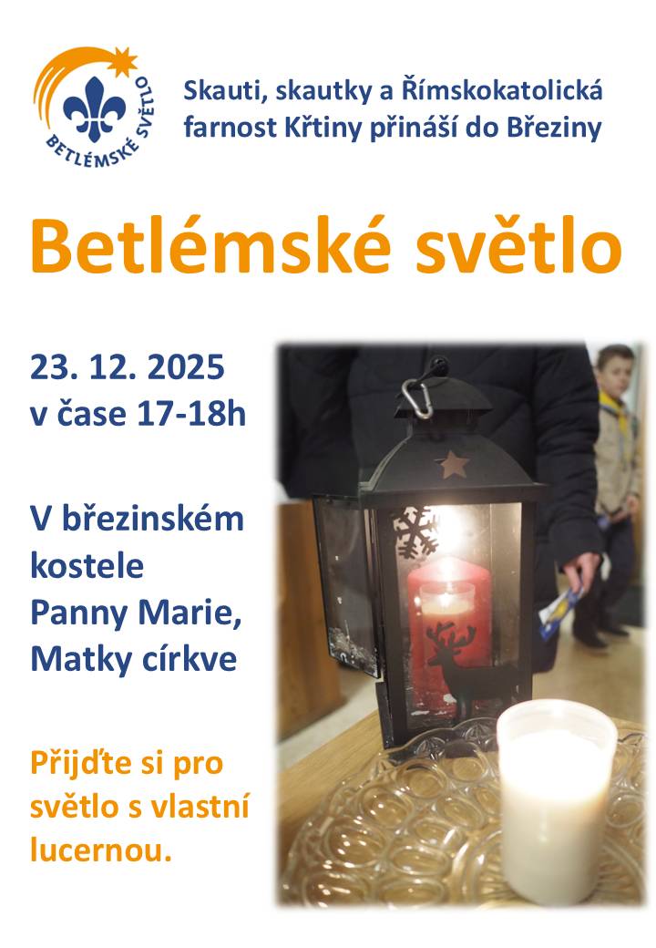 Pro betlémské světlo si můžete přijít s vlastní lucernou 23. prosince od 17 do 18 hodin v březinském kostele Panny Marie Matky církve 🕯️.