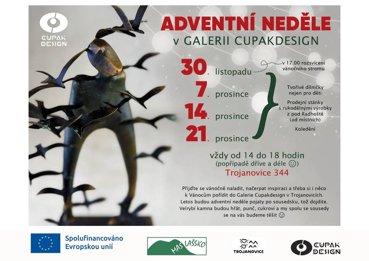 Od 14:00 do 18:00 na adrese Trojanovice 344. Příjemná sousedská atmosféra, dílnička pro děti, punč, teplo z kamen a spousta inspirace na Vánoce – prostě ideální zastávka v dnešní adventní neděli.