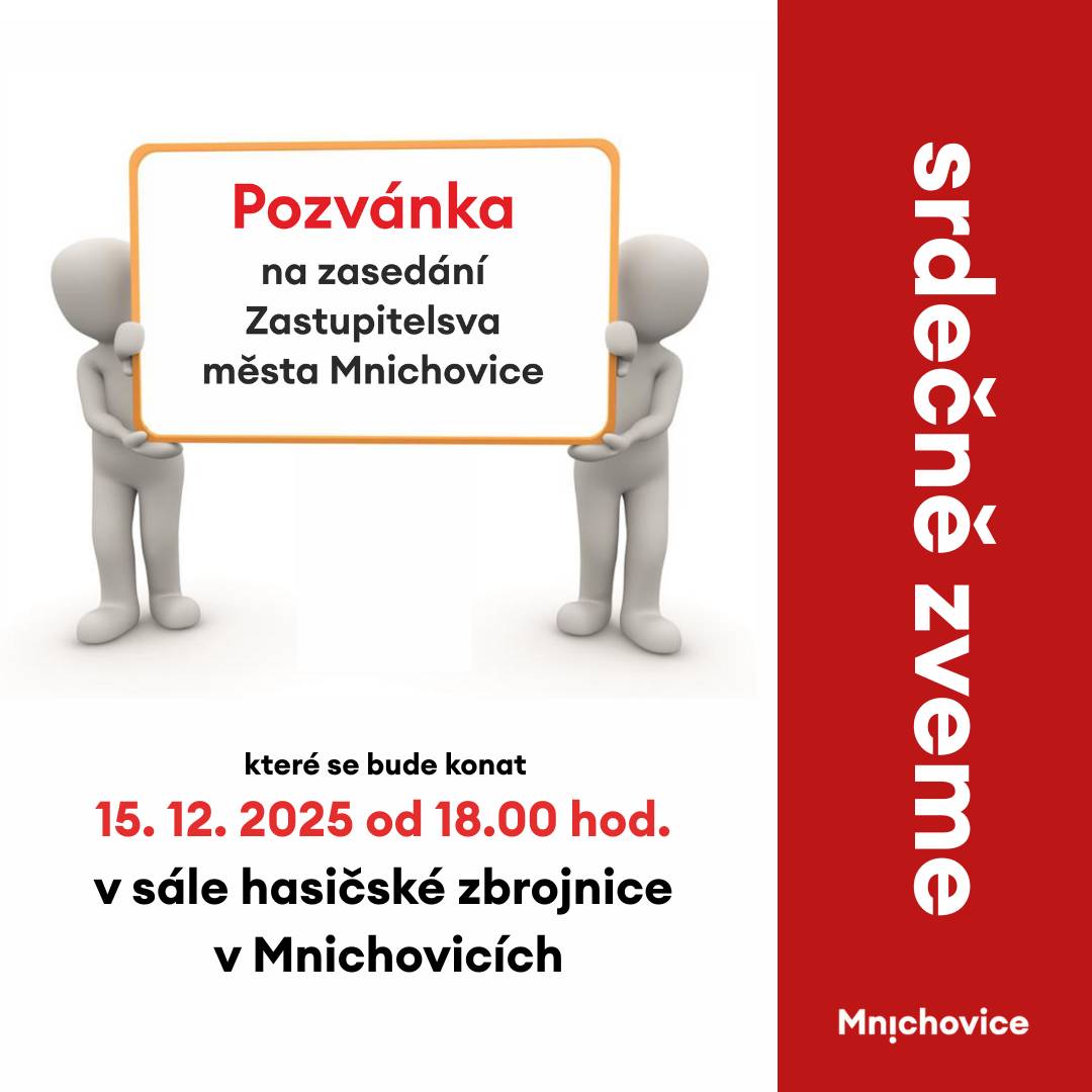 které se bude konat 15. 12. 2025 od 18.00 hod. v sále hasičské zbrojnice v Mnichovicích. Více informací na webu města.