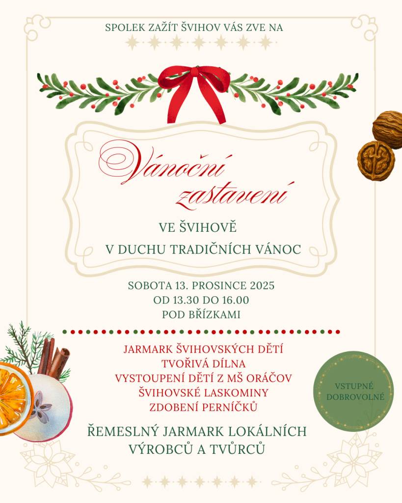 V sobotu 13. prosince od 13.30 do 16.00.