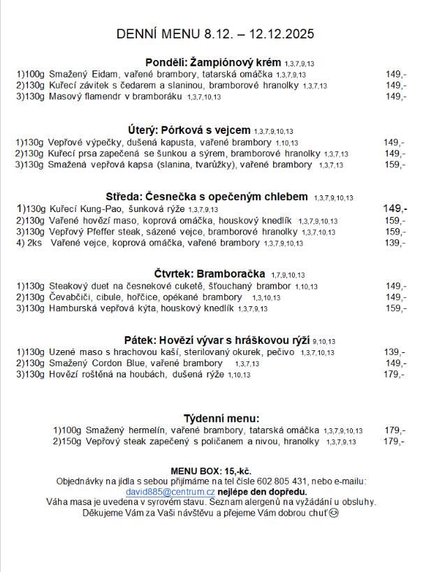 Pondělí 8.12.2025 - pátek 12.12.2025