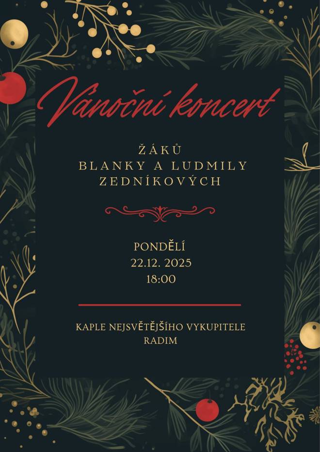 Vánoční koncert Blanky a Ludmily Zedníkových se koná v pondělí 22.12. od 18 hod. v kapli Nejsvětějšího Vykupitele