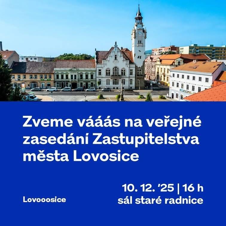 Vážení občané, zveme vás na zasedání Zastupitelstva města Lovosice, které se uskuteční 10. prosince 2025 od 16 hodin v sále staré radnice. Podrobný program jednání naleznete na úřední desce města. (https://meulovo.cz/verejne-zasedani-zastupitelstva-mesta-lovosice)   Zasedání lze také sledovat online na: https://youtube.com/live/vGCyRZe06PQ?feature=share