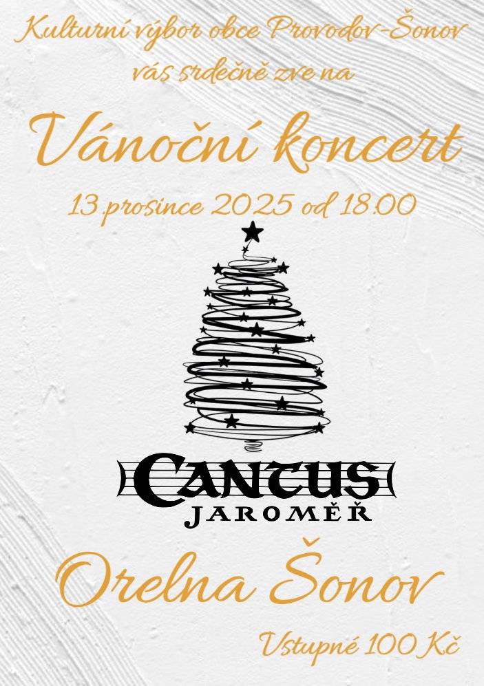 Vážení přátelé, již tuto sobotu proběhne Vánoční koncert v šonovské Orelně🌟. Srdečně proto zveme❤️. Přejeme hezký a klidný advent🕯🕯. #obecprovodovsonov #aktuality