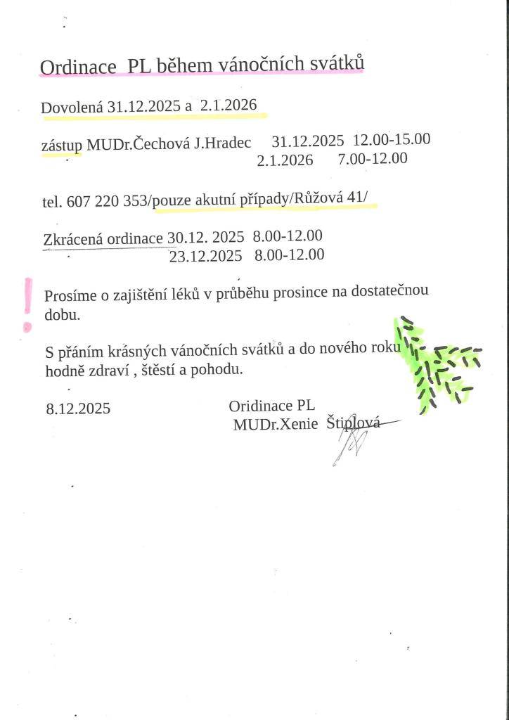 Ordinace praktického lékaře během vánočních svátků